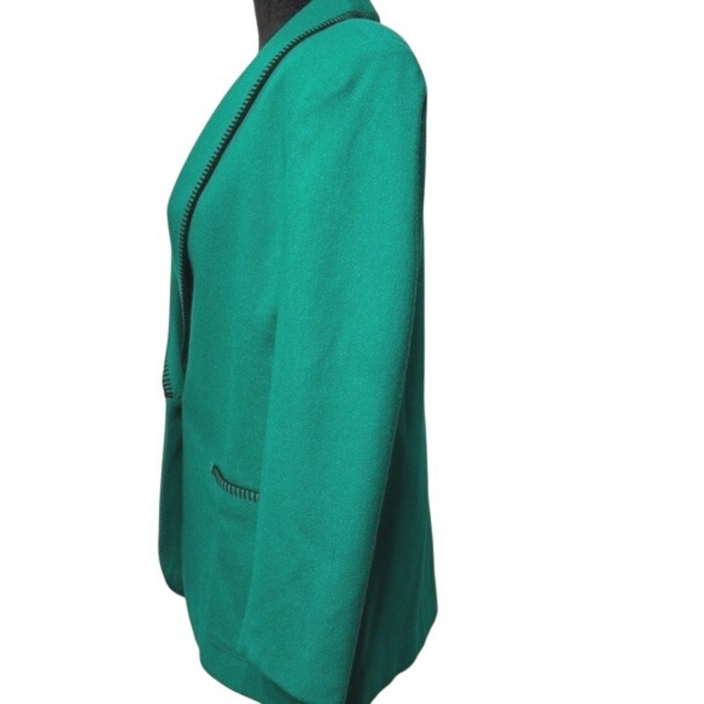Vintage Casablanca Emerald Green‎ Wool Blazer Jacket Black Trim Size 8
